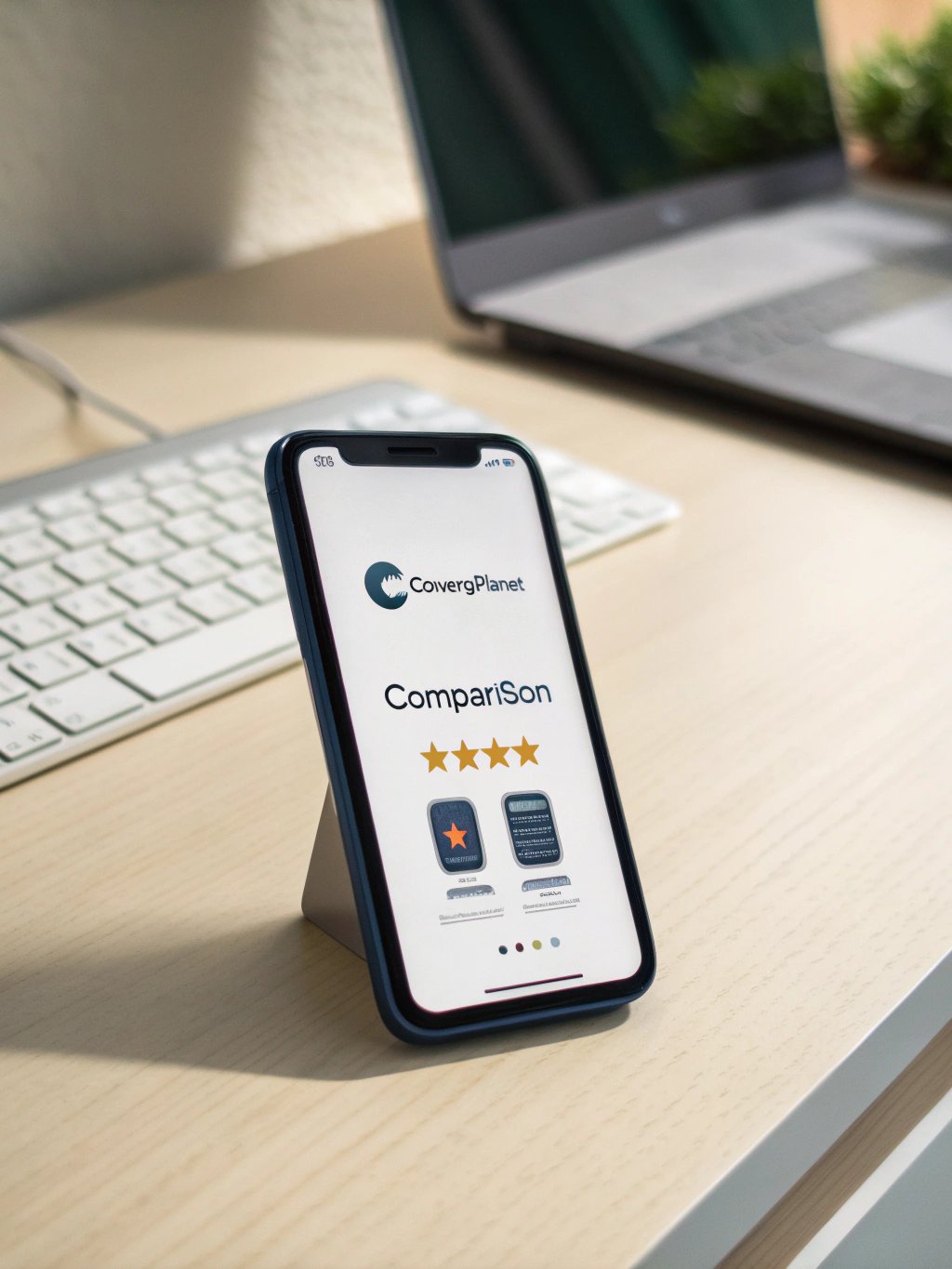Mobile device showcasing ConvergPlanet app comparison interface